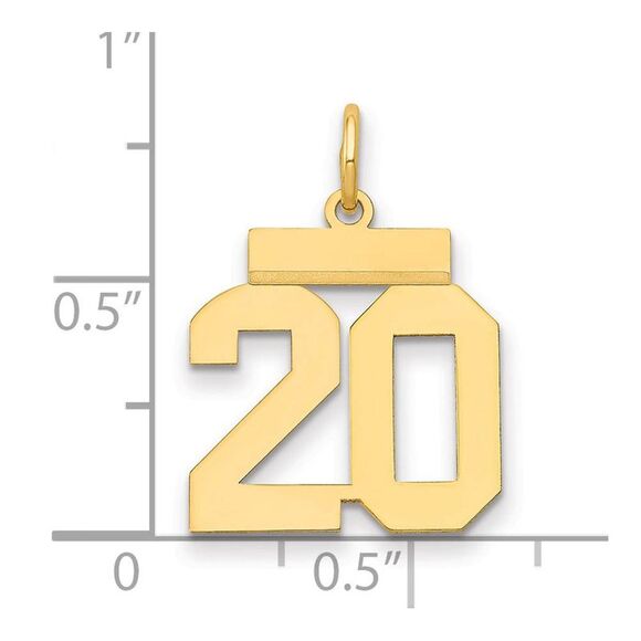 14k Yellow Gold, Athletic Collection, Small Polished Number 20 Pendant - Picture 2 of 3